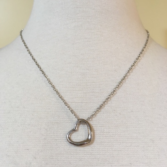 Open Heart Charm Necklace Antiqued Silver Finish - Picture 4 of 4